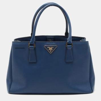 Pre Owned Prada Navy Blue Saffiano Lux Leather Small Middle Zip Tote
