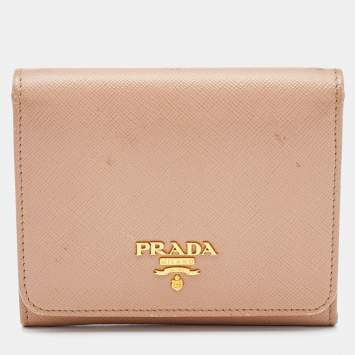 Pre Owned Prada Beige Saffiano Leather Trifold Compact Wallet