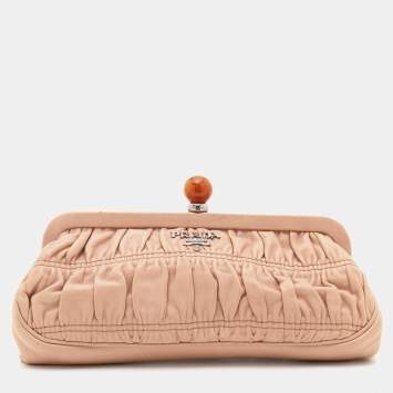 Pre Owned Prada Beige Leather Cipria Gaufre Frame Clutch