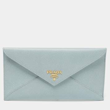 Pre Owned Prada Blue Saffiano Leather Envelope Wallet