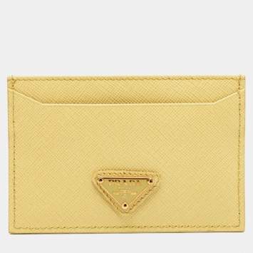 Pre Owned Prada Light Yellow Saffiano Metal Leather Card Holder