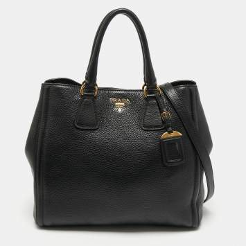 Pre Owned Prada Black Vitello Daino Leather Tote
