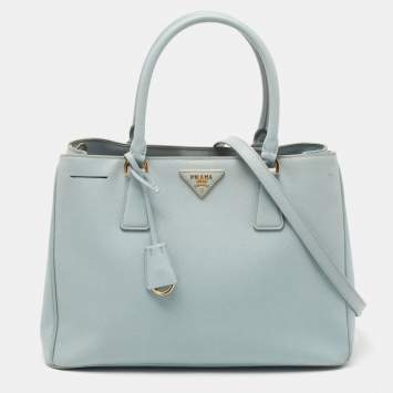 Pre Owned Prada Light Blue Saffiano Leather Middle Zip Tote