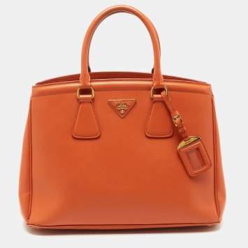 Pre Owned Prada Orange Saffiano Lux Leather Parabole Tote