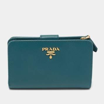Pre Owned Prada Teal Green Saffiano Metal Leather Flap French Wallet