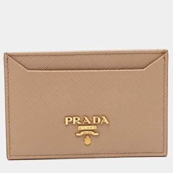 Pre Owned Prada Beige Saffiano Metal Leather Card Holder