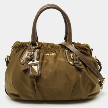 Pre Owned Prada Olive Green Nylon and Leather Satchel