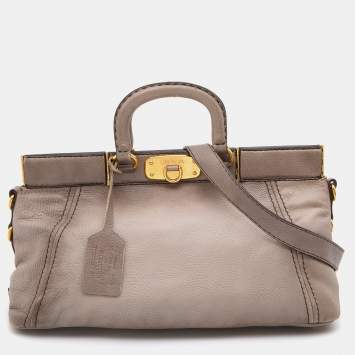 Pre Owned Prada  Light Grey Leather Shopper Tote