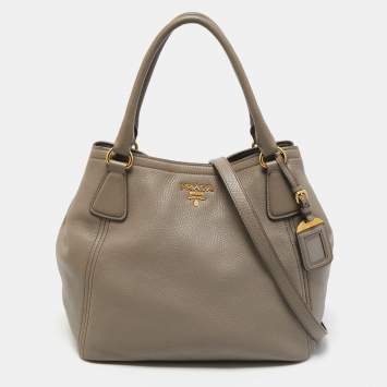 Pre Owned Prada Grey Vitello Daino Leather Sacca 2 Manici Tote
