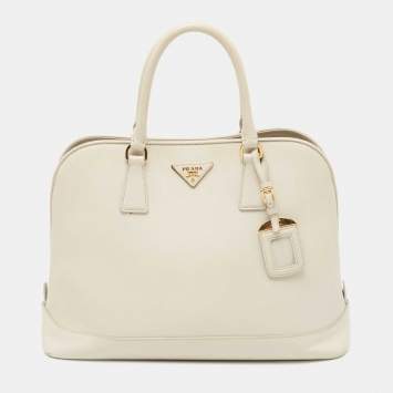 Pre Owned Prada Ivory Saffiano Leather Large Promenade Bag