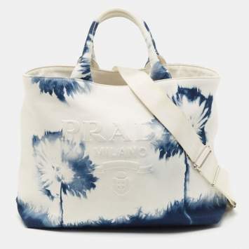 Pre Owned Prada Drill Floral Print Canvas Shopper Tote