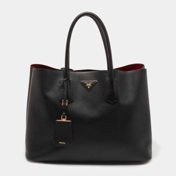 Pre Owned Prada Black Saffiano Cuir Leather Large Double Handle Tote