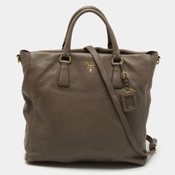 Pre Owned Prada Grey Vitello Daino Leather Shopper Tote