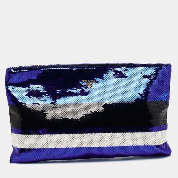 Pre Owned Prada Tri Color Sequin Top Zip Pouch
