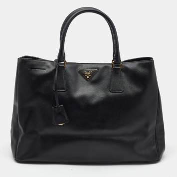 Pre Owned Prada Black Saffiano Lux Leather Gardener's Tote