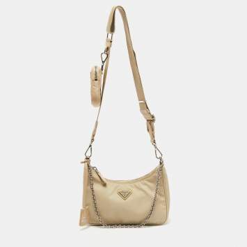 Pre Owned Prada Beige Nylon and Leather Re-Edition 2005 Shoulder Bag