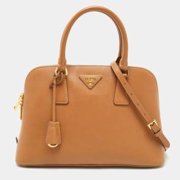 Pre Owned Prada Tan Saffiano Lux Leather Medium Promenade Satchel