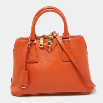 Pre Owned Prada Orange Saffiano Leather Small Promenade Satchel