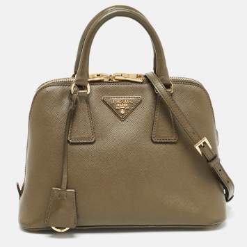 Pre Owned Prada Green Saffiano Lux Leather Small Promenade Satchel