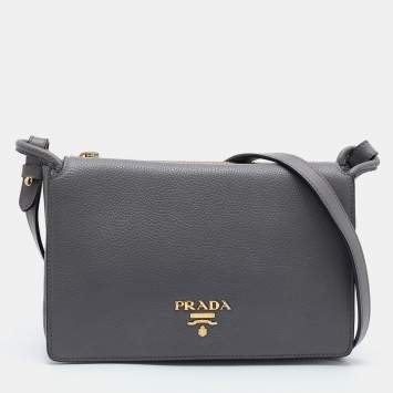 Pre Owned Prada Grey Leather Flap Crossbody Bag