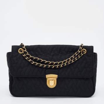 Pre Owned Prada Black Quilted Nylon Pushlock Shoulder Bag