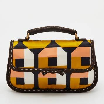 Pre Owned Prada Multicolor Printed Satin and Suede Pochette