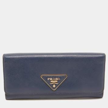 Pre Owned Prada Blue Saffiano Leather Continental Wallet