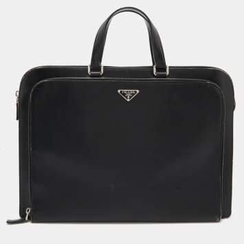 Pre Owned Prada Black Saffiano Leather Laptop Bag