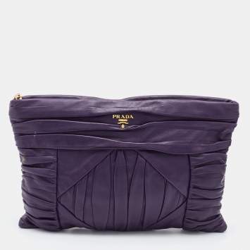 Pre Owned Prada Purple Leather Zip Pouch