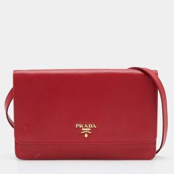 Pre Owned Prada Red Saffiano Leather Flap Crossbody Bag