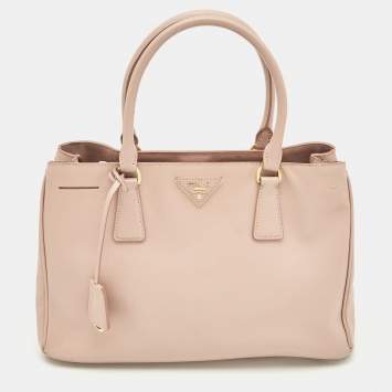 Pre Owned Prada Light Pink Saffiano Lux Leather Small Middle Zip Tote