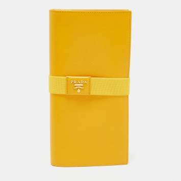Pre Owned Prada Mustard Saffiano Leather Organizer Zip Clutch