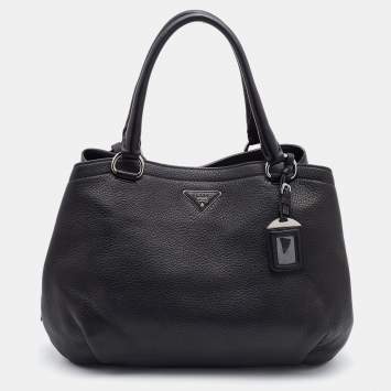 Pre Owned Prada Black Diano Leather Top Zip Bag