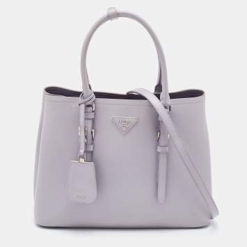 Prada Lilac Saffiano Cuir Leather Covered Strap Tote