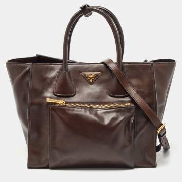 Pre Owned Prada Brown Leather Front Pocket Convertible Tote