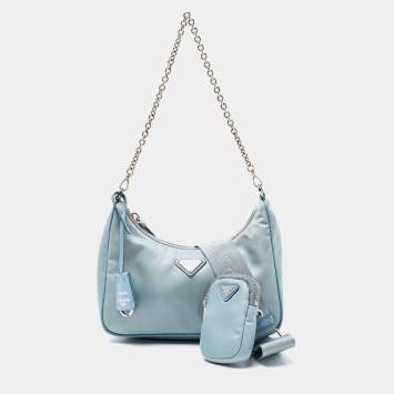 Pre Owned Prada Blue Nylon and Leather Re-Edition 2005 Shoulder Bag