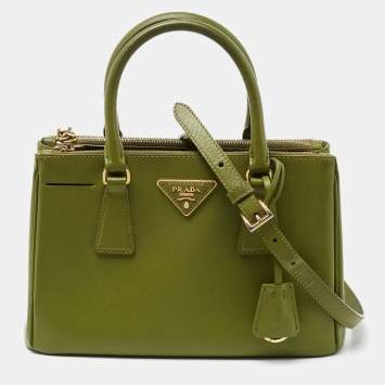 Pre Owned Prada Green Saffiano Lux Leather Small Double Zip Tote