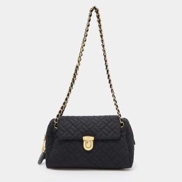 Pre Owned Prada Black Nylon Push Lock Shoulder Bag