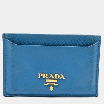 Pre Owned Prada Blue Saffiano Metal Leather Logo Card Holder