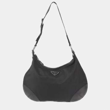 Pre Owned Prada Black Nylon Tessuto Triangle Shoulder Bag