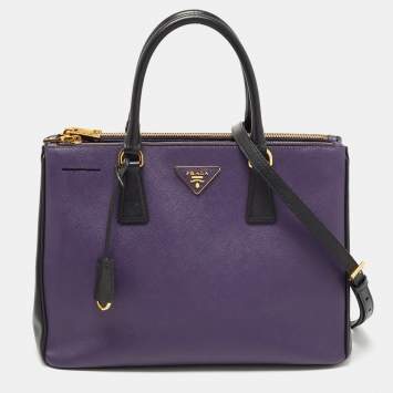 Pre Owned Prada Purple/Black Saffiano Lux Leather Medium Double Zip Tote