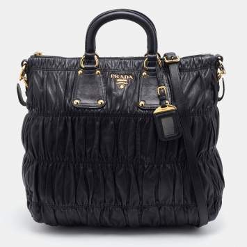 Pre Owned Prada Black Gaufre Leather Hobo