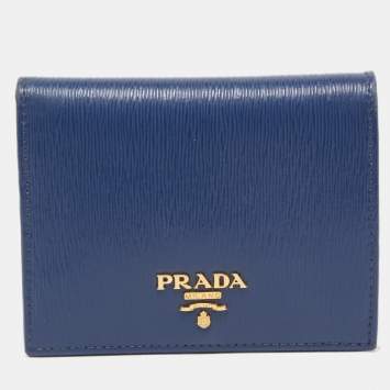 Pre Owned Prada Blue Leather Bifold Wallet