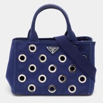 Pre Owned Prada Blue Canvas Canapa Grommet Tote 
