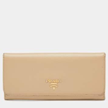 Prada Beige Saffiano Leather Flap Continental Wallet