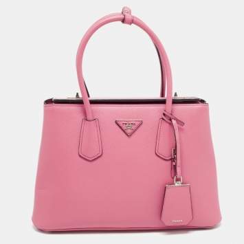 Pre Owned Prada Pink Saffiano Cuir Leather Twin Turnlock Tote