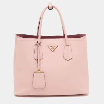 Pre Owned Prada Pink Saffiano Cuir Leather Medium Double Handle Tote