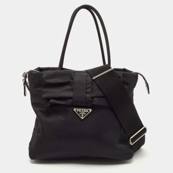 Pre Owned Prada Black Tessuto Nylon Bow Tote