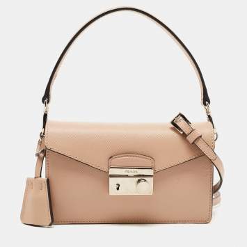 Pre Owned Prada Beige Saffiano Leather Mini Sound Crossbody Bag