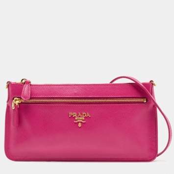 Pre Owned Prada Pink Saffiano Leather Top Zip Clutch Bag
